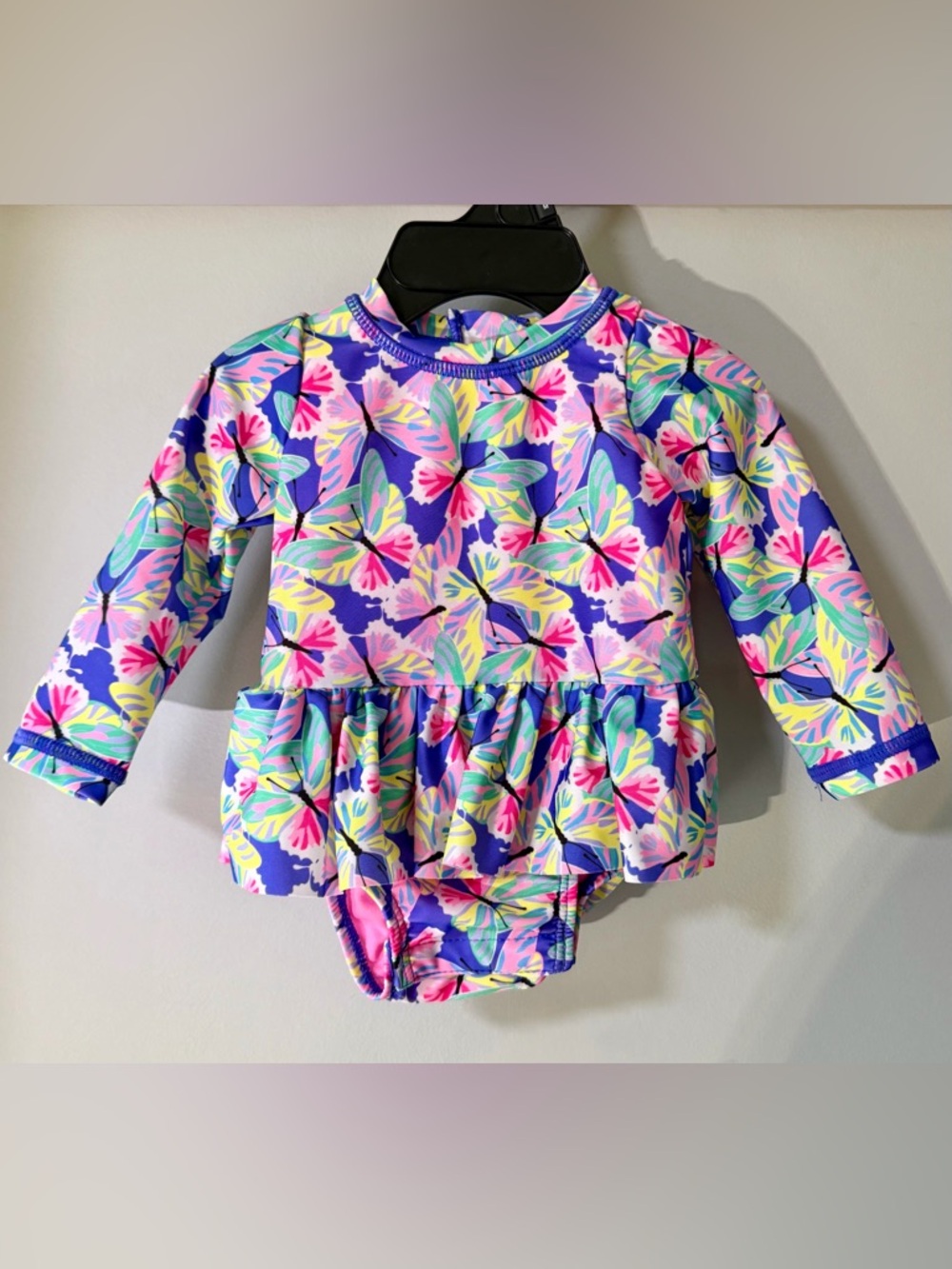 Infant Long-Sleeve Butterfly Print Rash Guard Swimsuit - Purple - 0-3 Months